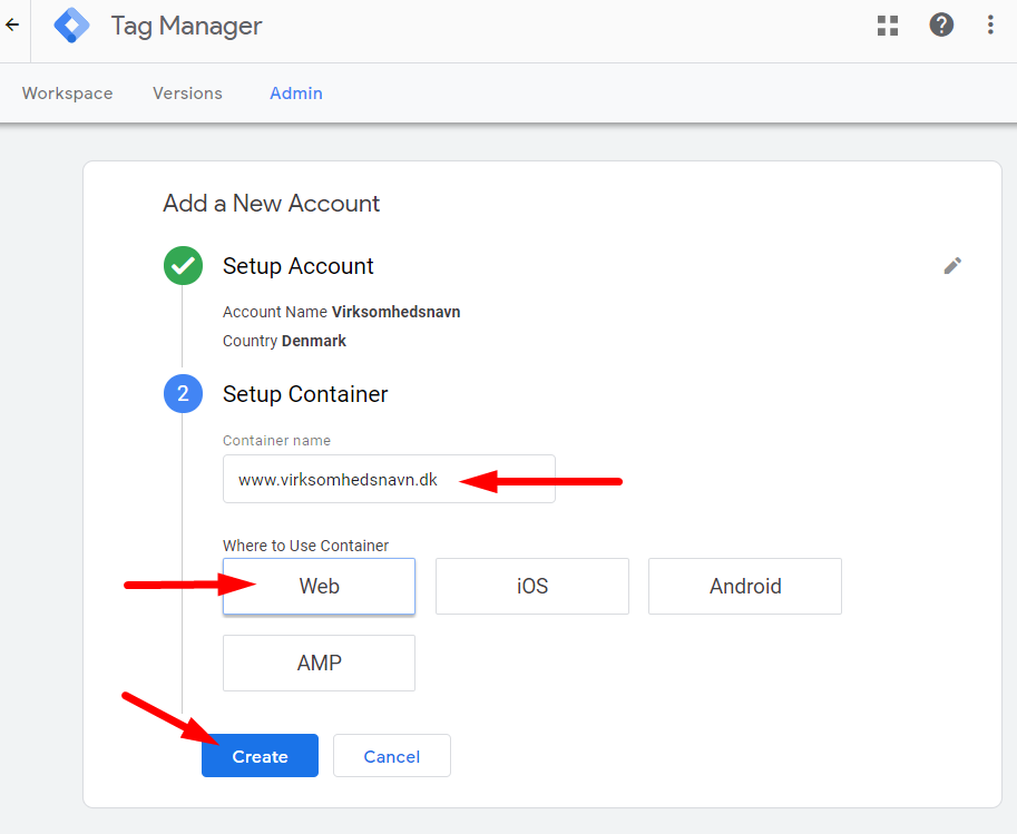 Opsæt container i Google Tag Manager