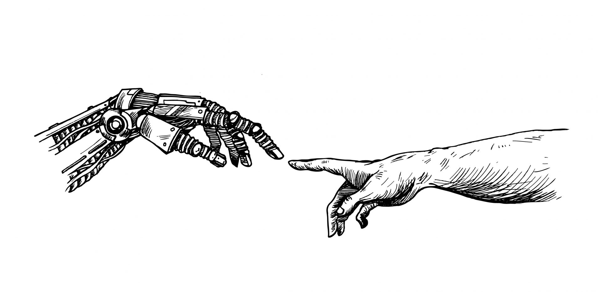 Рука робота и человека вектор
